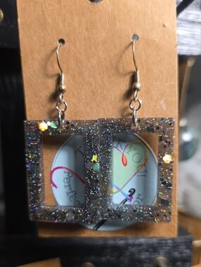 Glitter Rectangle Drop Earrings - Silver Sparkle